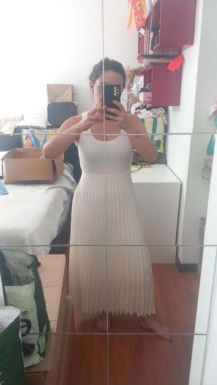 Vestido crema plisado, Massimo Dutti Fit's M | Robe plissée crème – photo 13